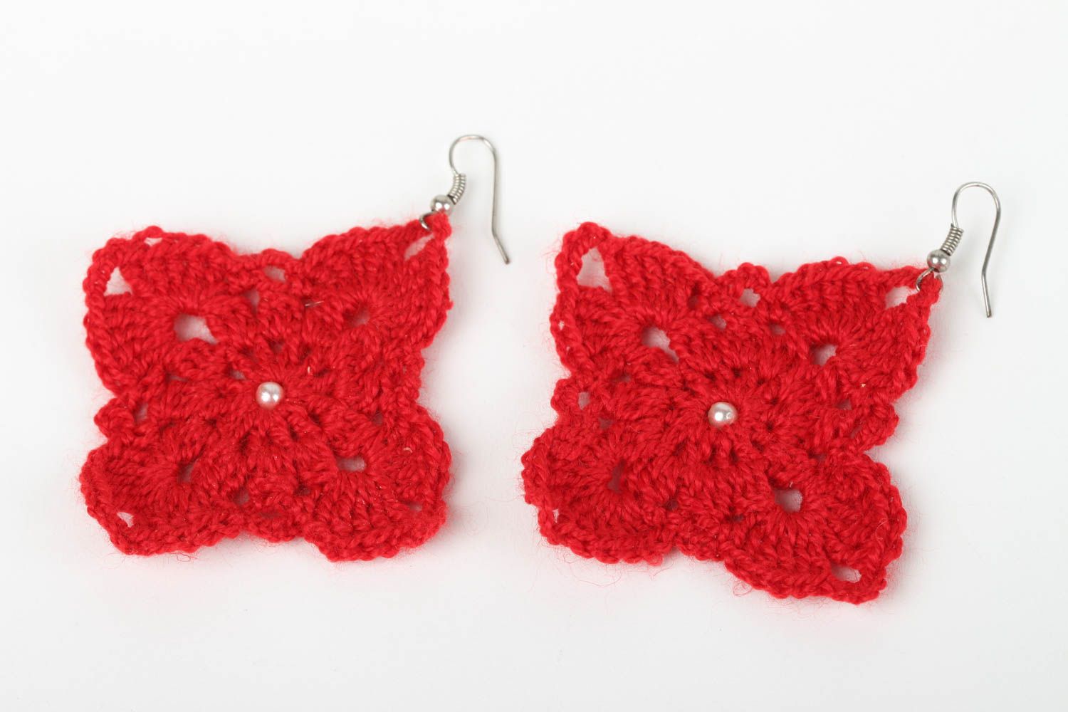 Boucles d'oreilles rouges Bijou fait main fils coton au crochet Cadeau femme photo 2