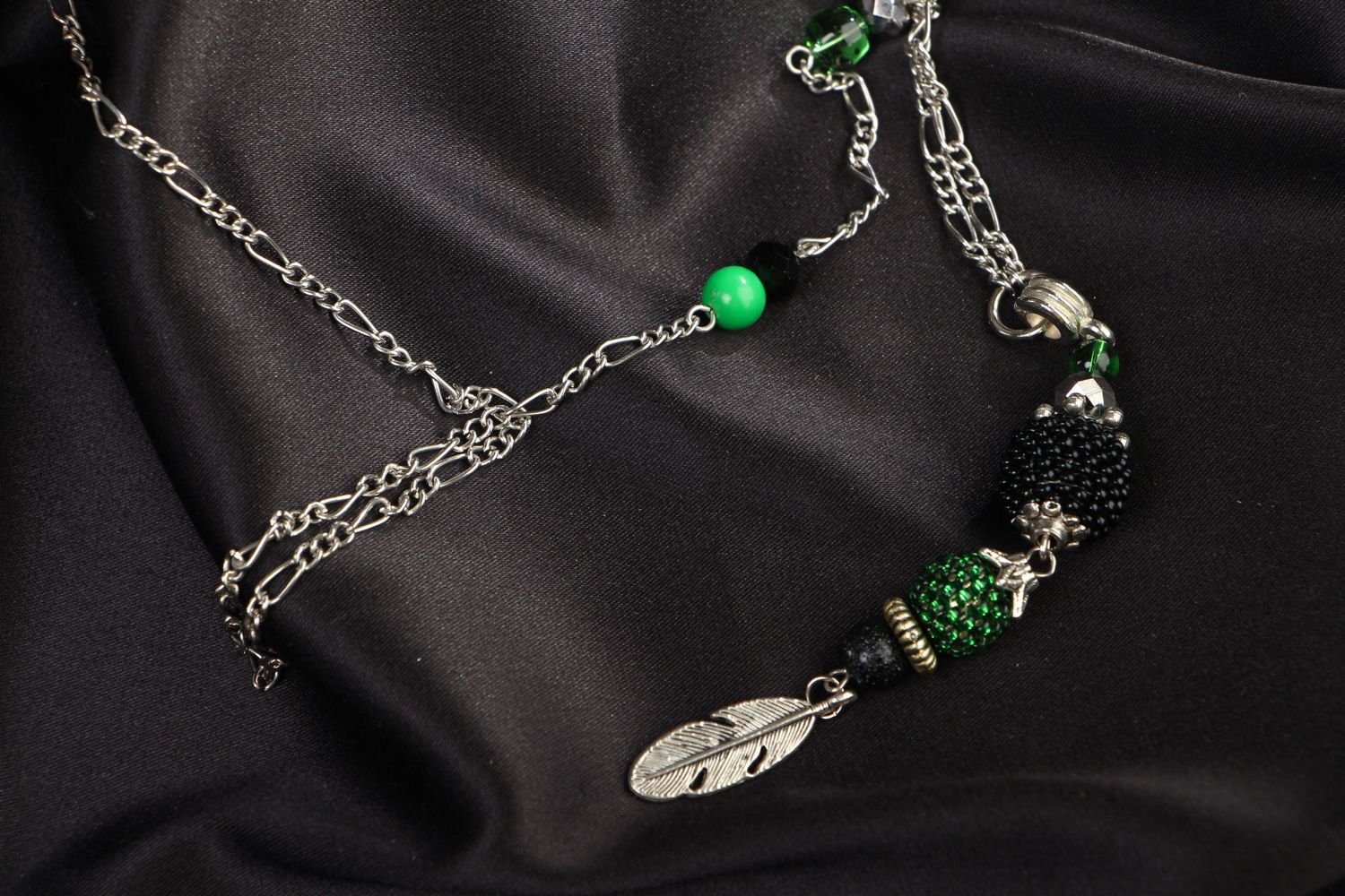 Handmade long chain necklace with glass and Czech beads and charms for women photo 5