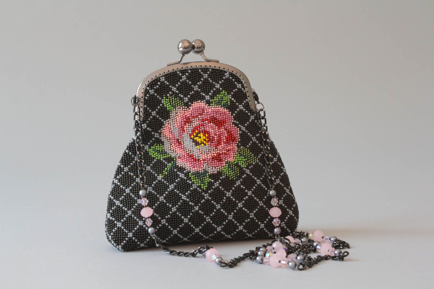 Schwarze Frauen Handtasche-Geldbörse aus Glasperlen  foto 3