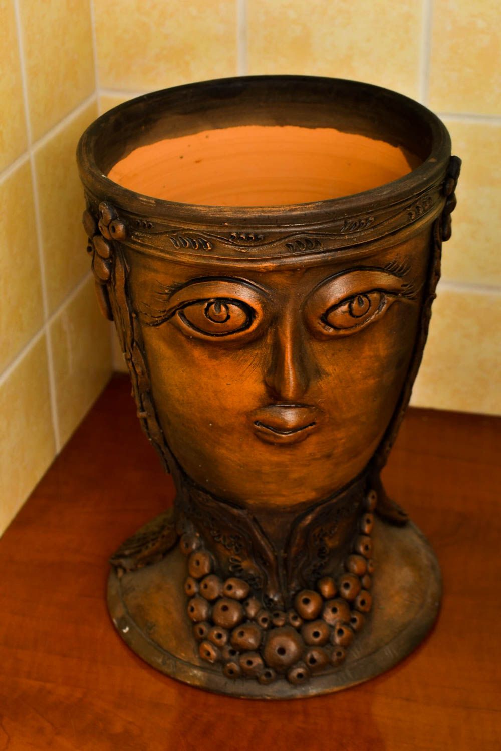 Cache-pot céramique fait main Pot de fleurs marron original Déco maison photo 1