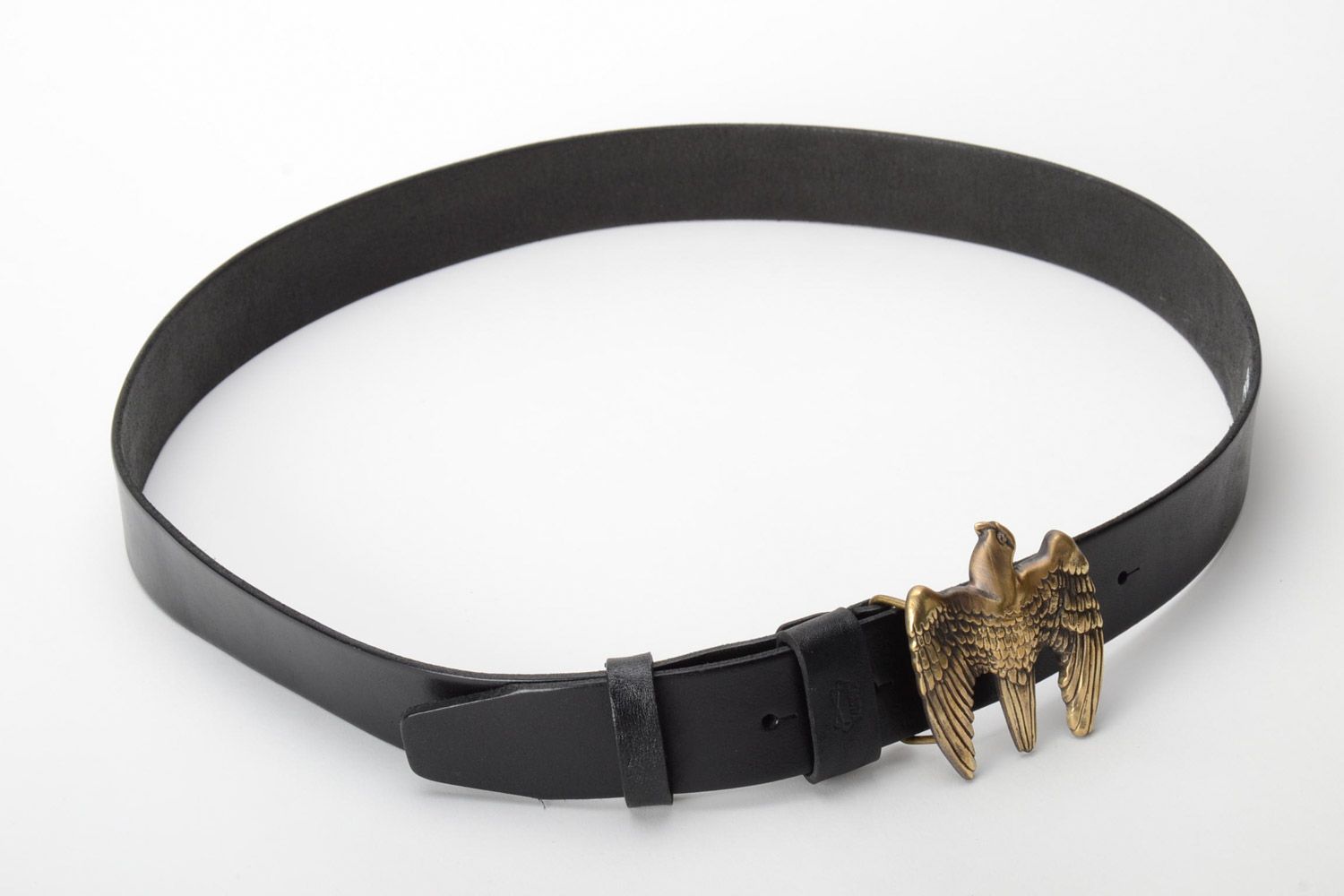 Handmade black genuine leather belt with metal buckle Eagle photo 5
