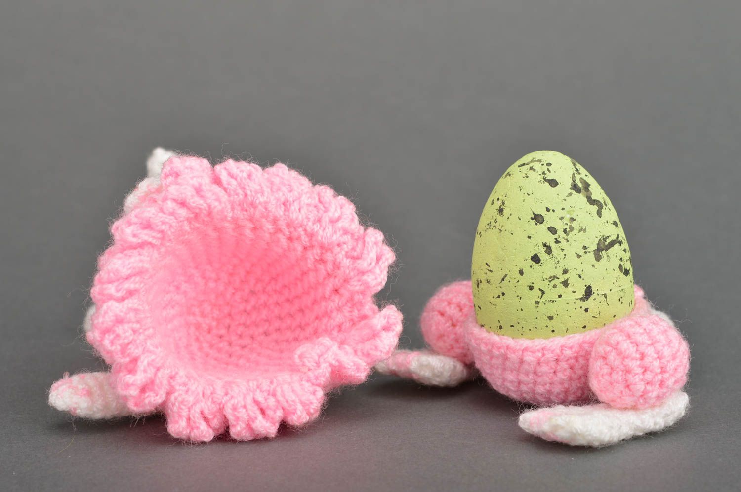 Handmade designer soft toy crocheted of acrylic threads Easter rabbit white pink photo 4