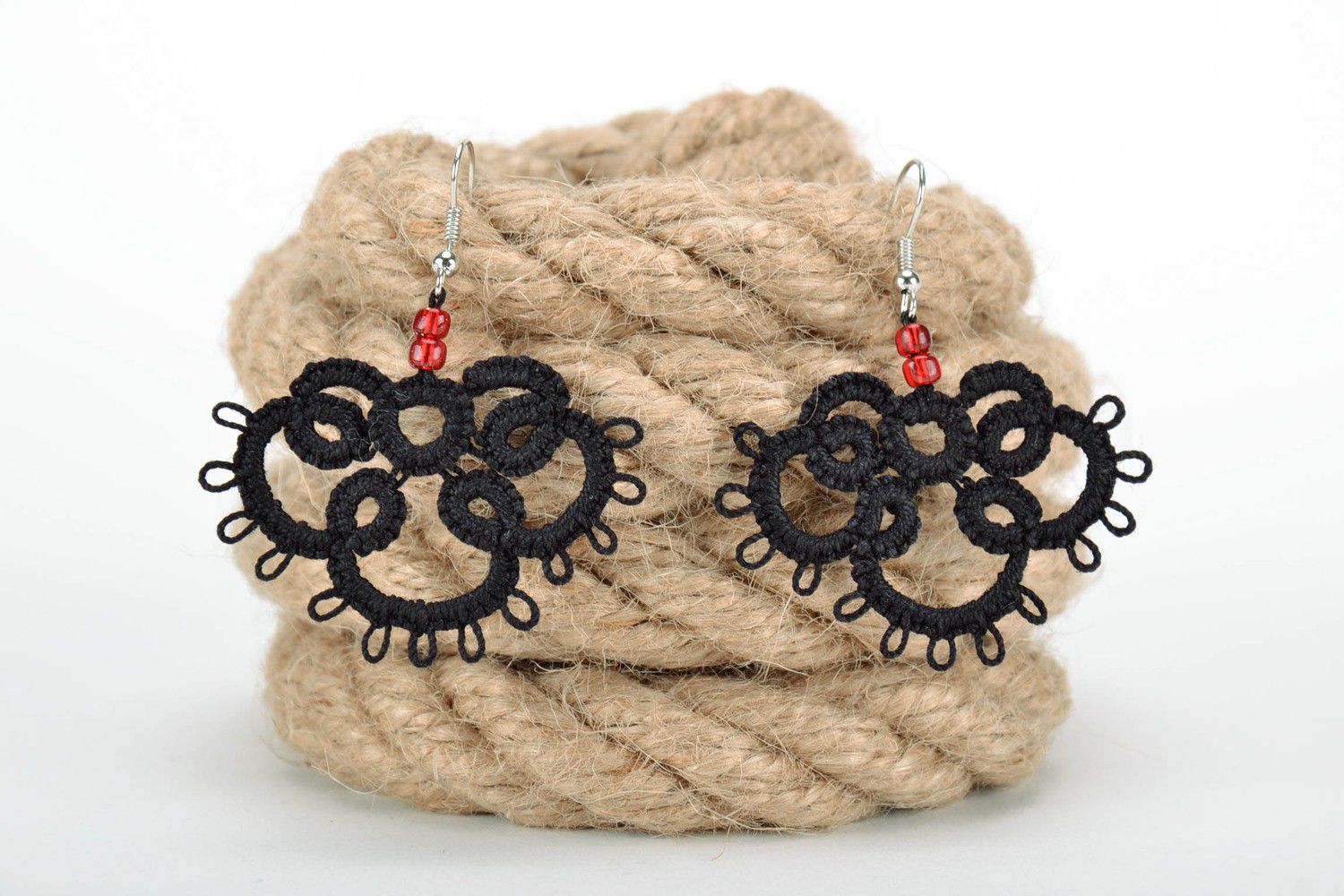 Earrings made from woven lace Black Clover photo 3