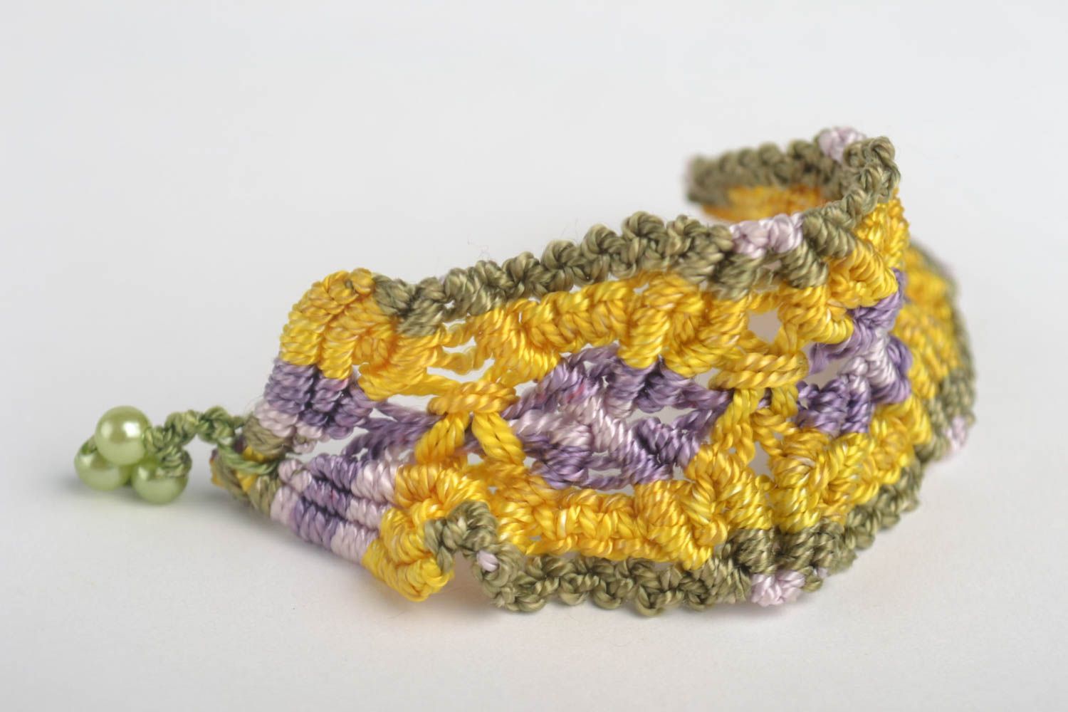 Handmade wide bracelet textile beaded bracelet wrist accessory present photo 2