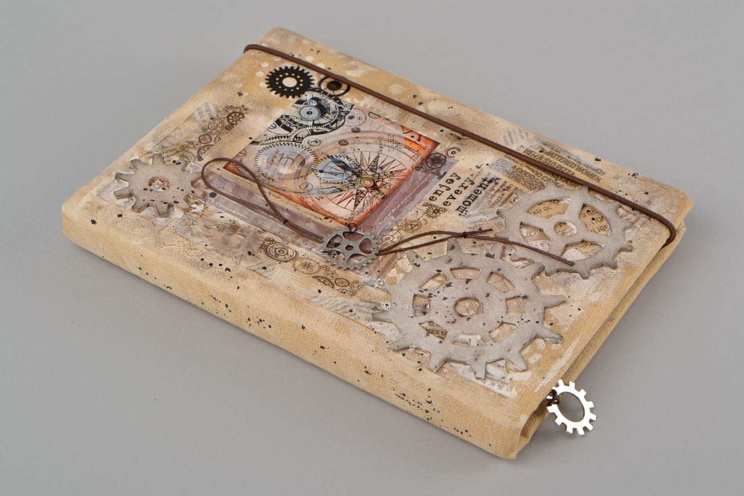 Cuaderno de notas artesanal con tapa de tela steampunk y scrapbook 120 páginas foto 3