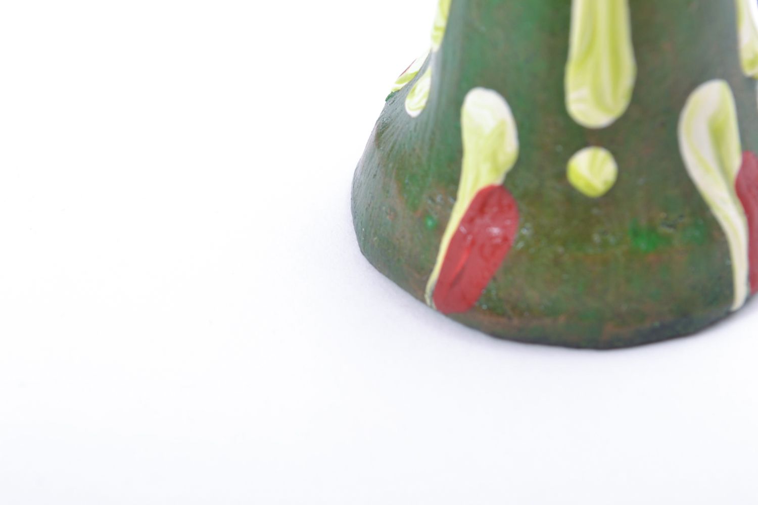 Petite cloche terre cuite verte à motif peinte de couleurs acryliques faite main photo 4