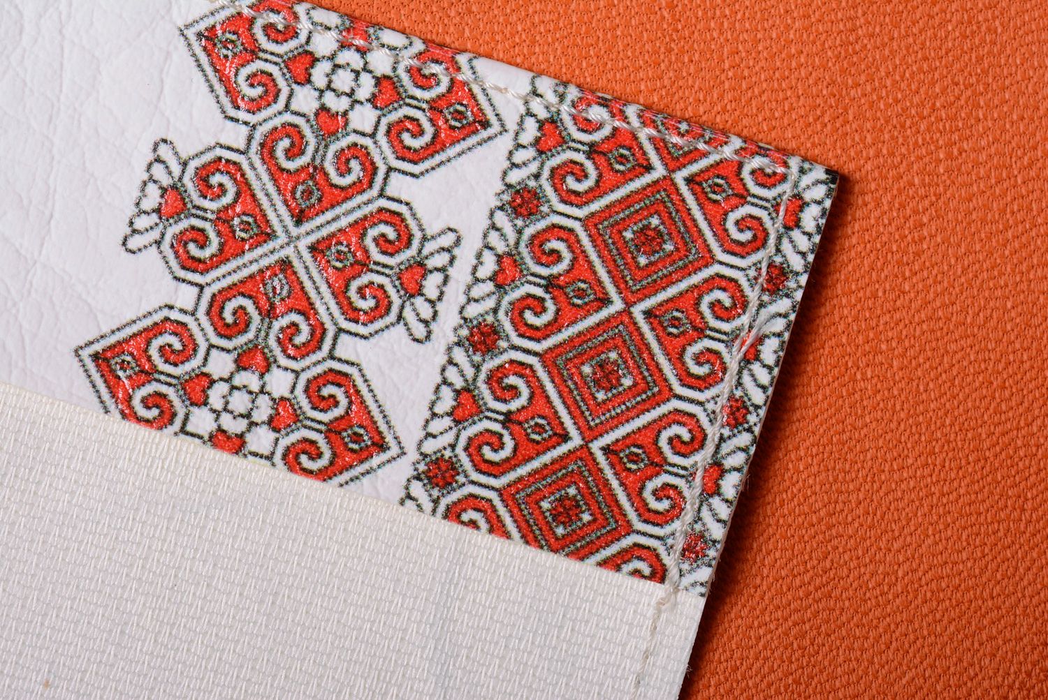 Homemade artificial leather passport cover with print in ethnic style photo 5