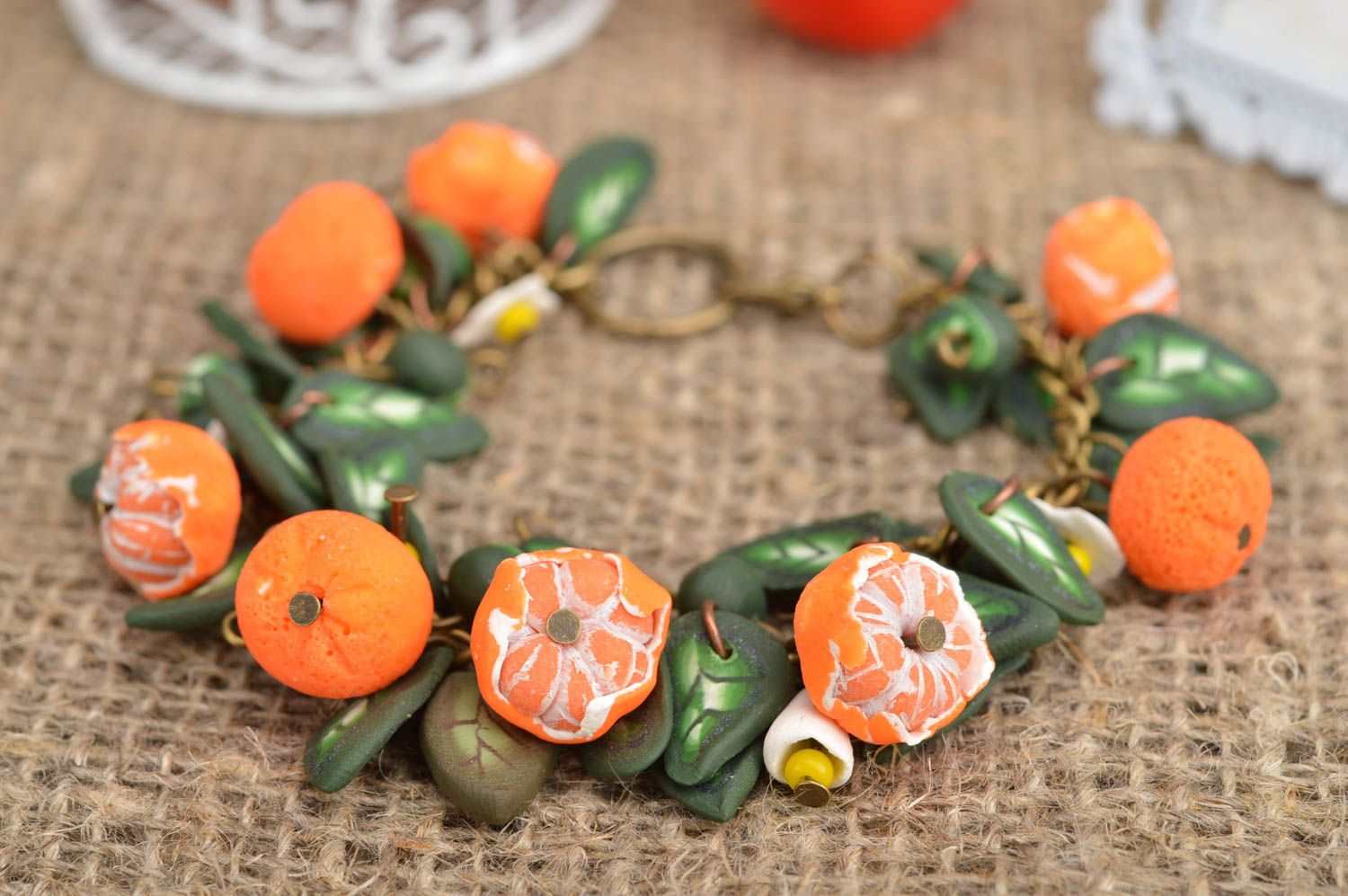 Beautiful bracelet made of polymer clay handmade designer accessory Oranges photo 1
