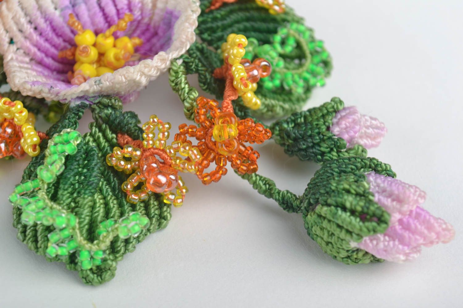 Handmade jewelry set woven lace necklace woven flower brooch beadwork ideas photo 2
