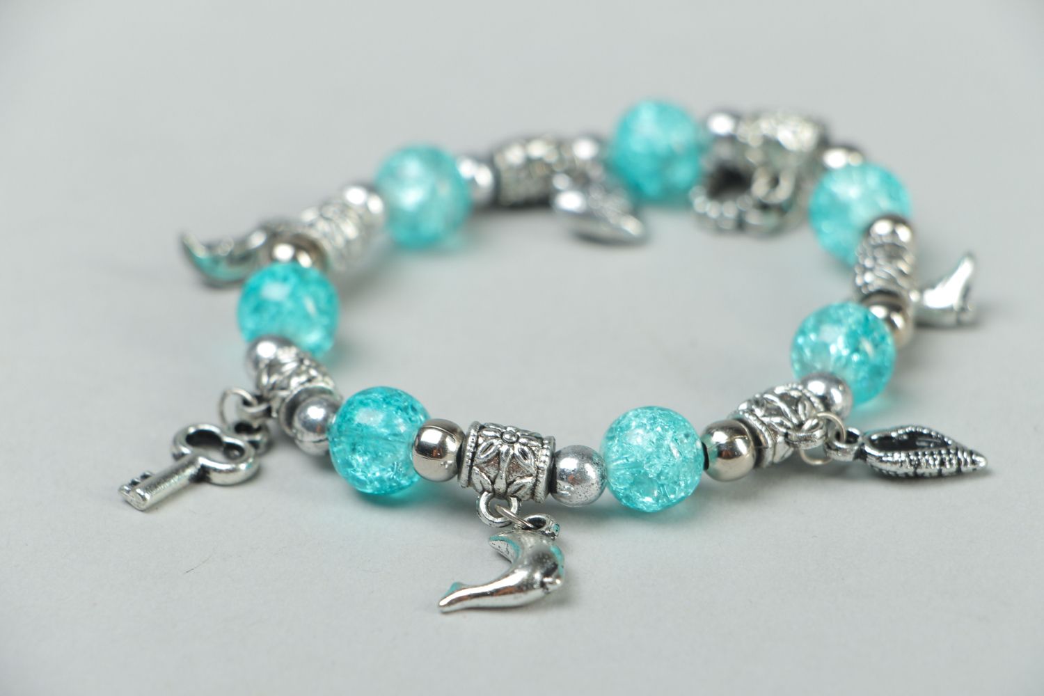 Wrist bracelet with charms and glass beads Sea Lagoon photo 1