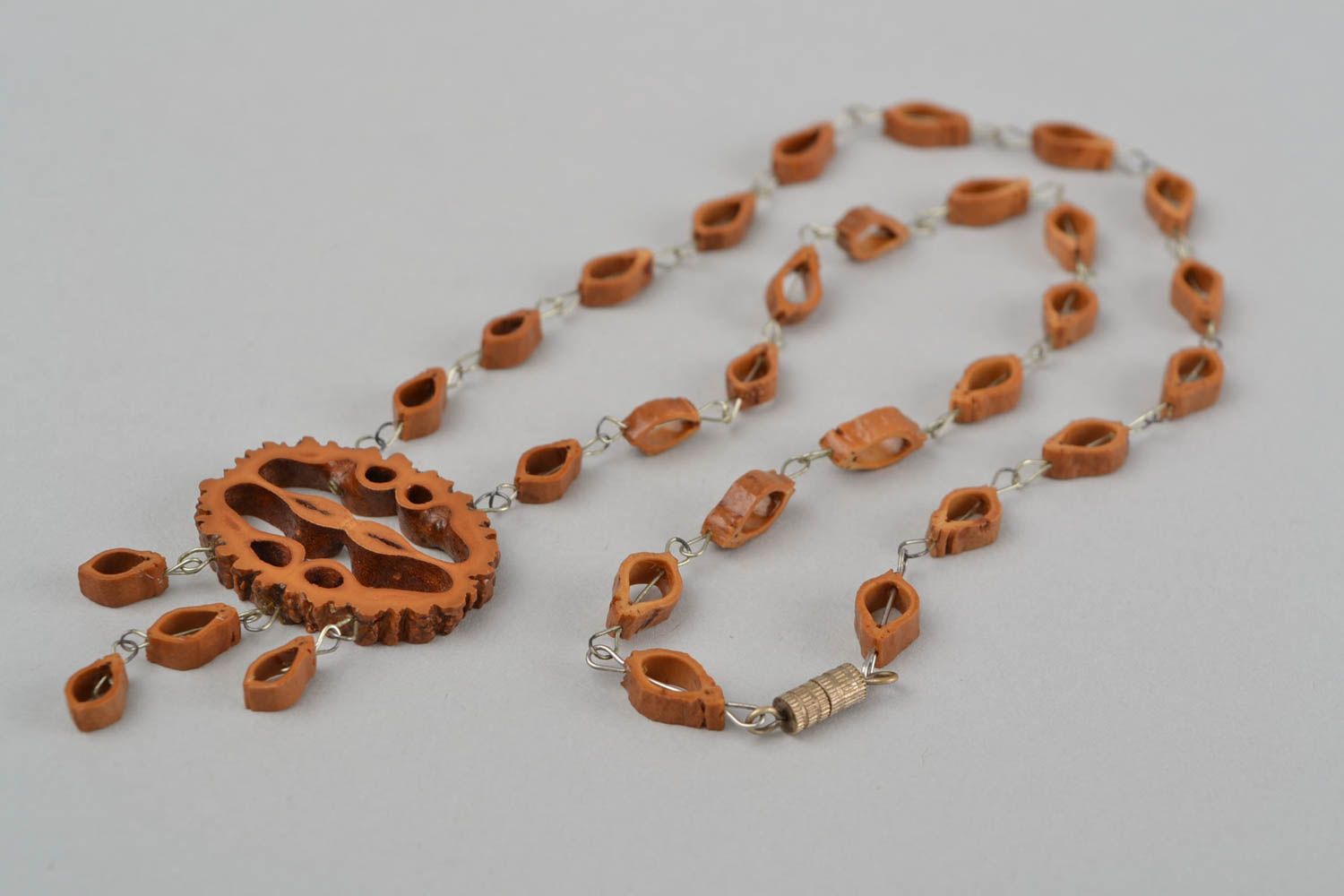 Beautiful handmade botanical necklace walnut jewelry fashion accessories photo 5