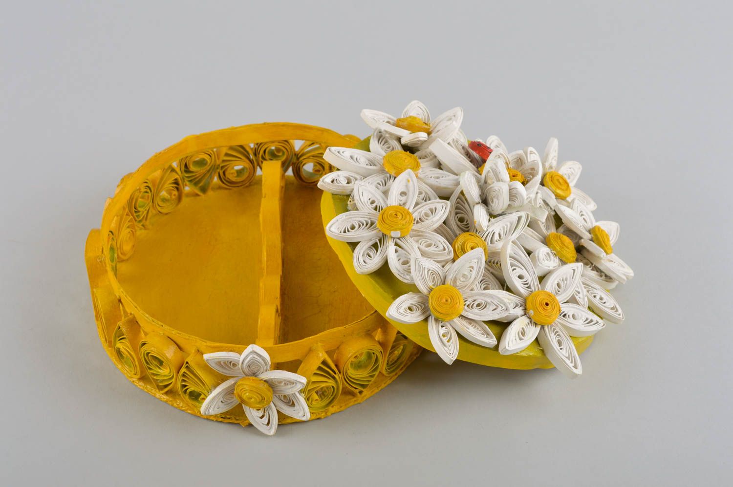 Boîte à bijoux fait main Boîte en papier avec couvercle jaune Déco maison Fleurs photo 4