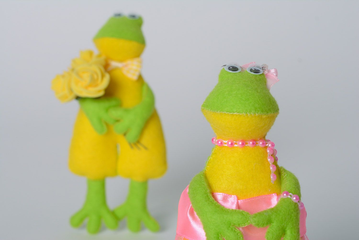 Handmade small designer soft toy frog yellow-green set of 2 pieces present for baby photo 5