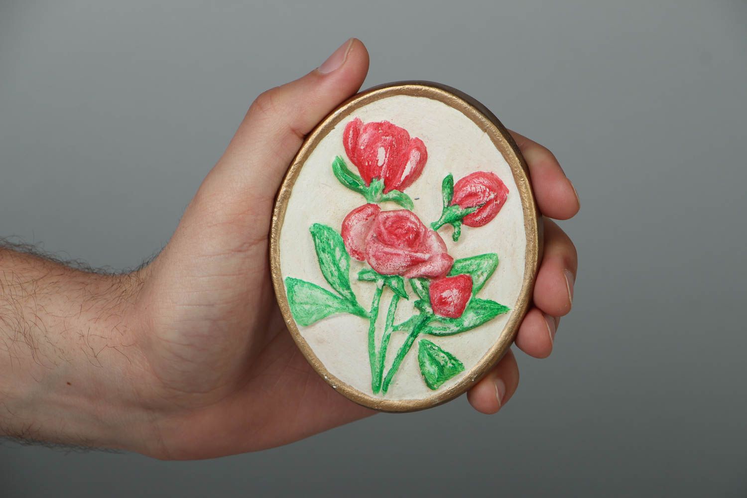 Bas-relief fait main de plâtre Roses photo 4