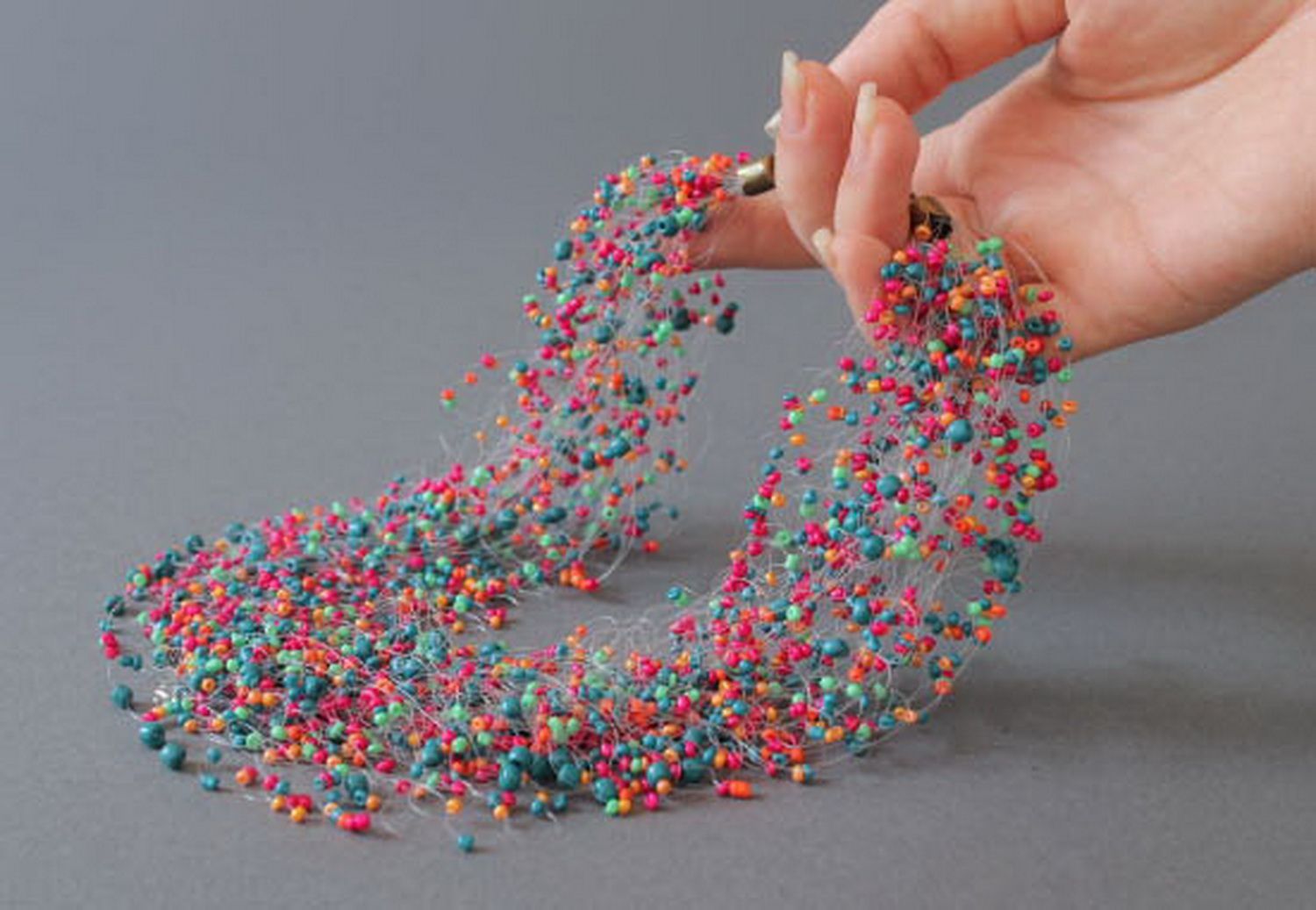 Crochet bead necklace with a fishing line photo 9