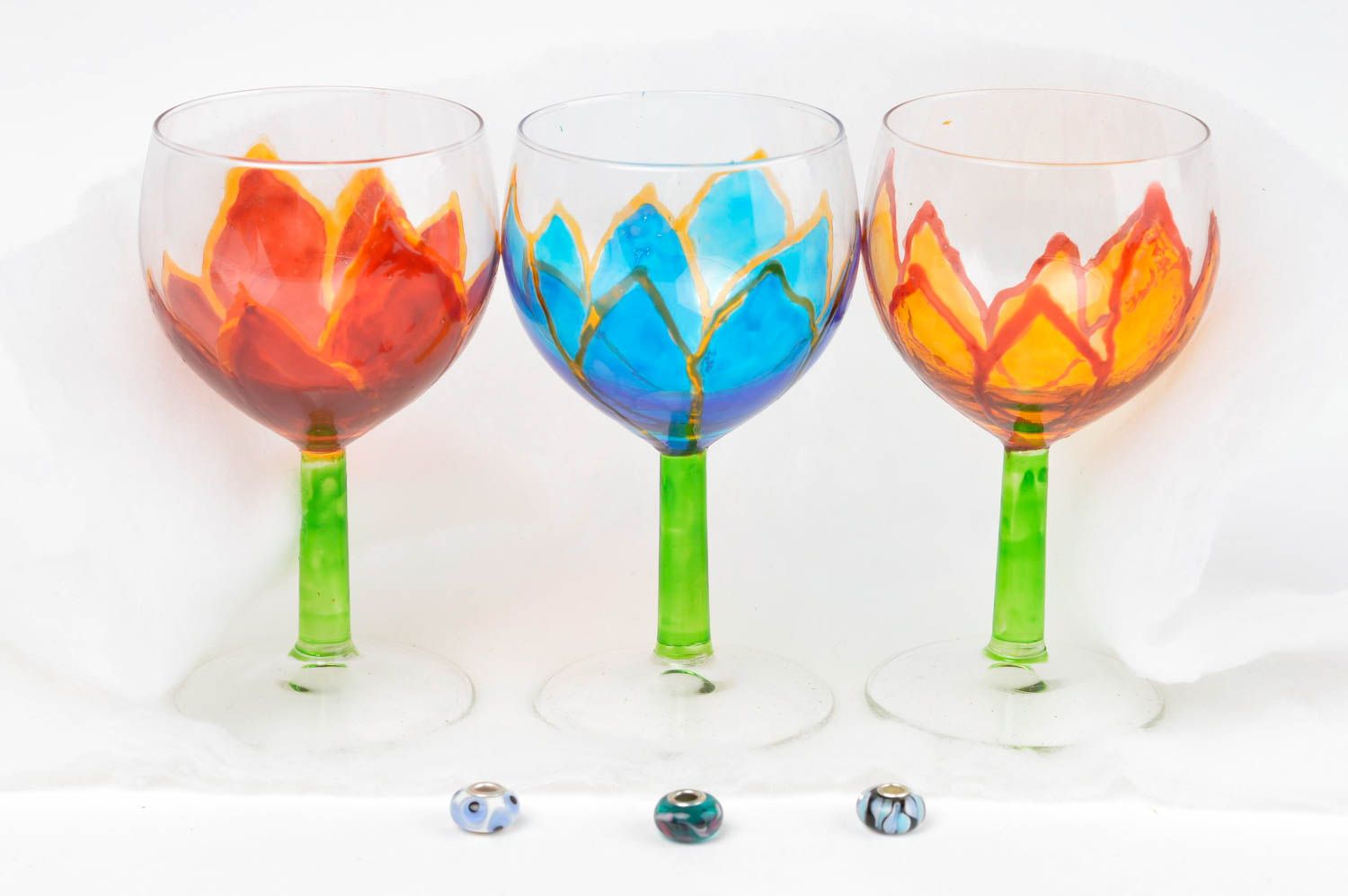 Бокалы для вина ручной работы 3 шт стеклянная посуда оригинальные подарки Цветы фото 1