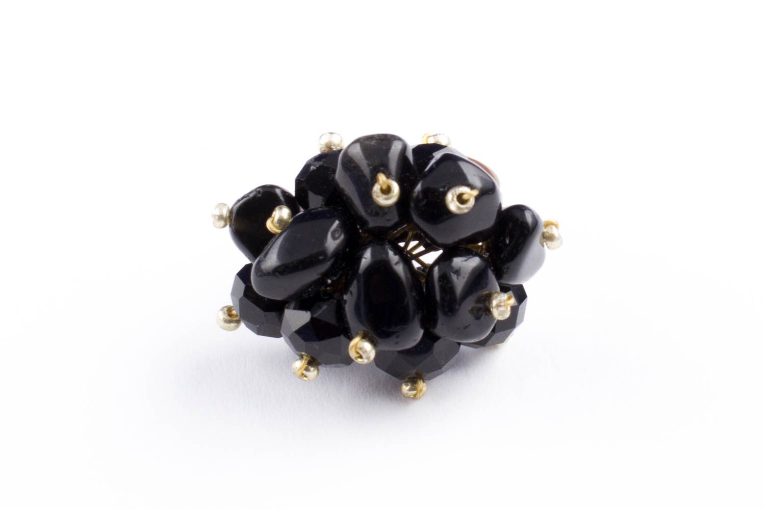 Grande bague en agate et perles de cristal noire faite main cadeau pour femme photo 4