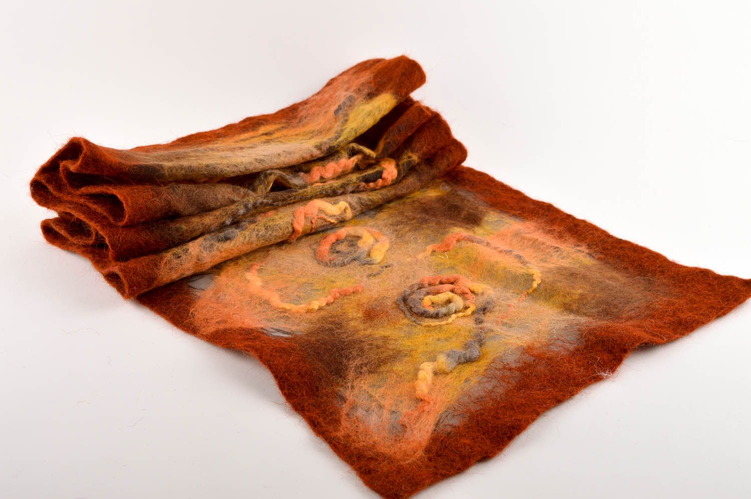Женский аксессуар ручной работы валяный шарф коричневый теплый шарф модный фото 5