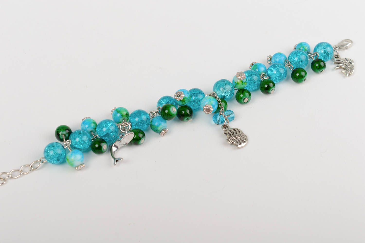 Bracelet en perles de verre mince bleu fait main de style marin pour femme photo 2