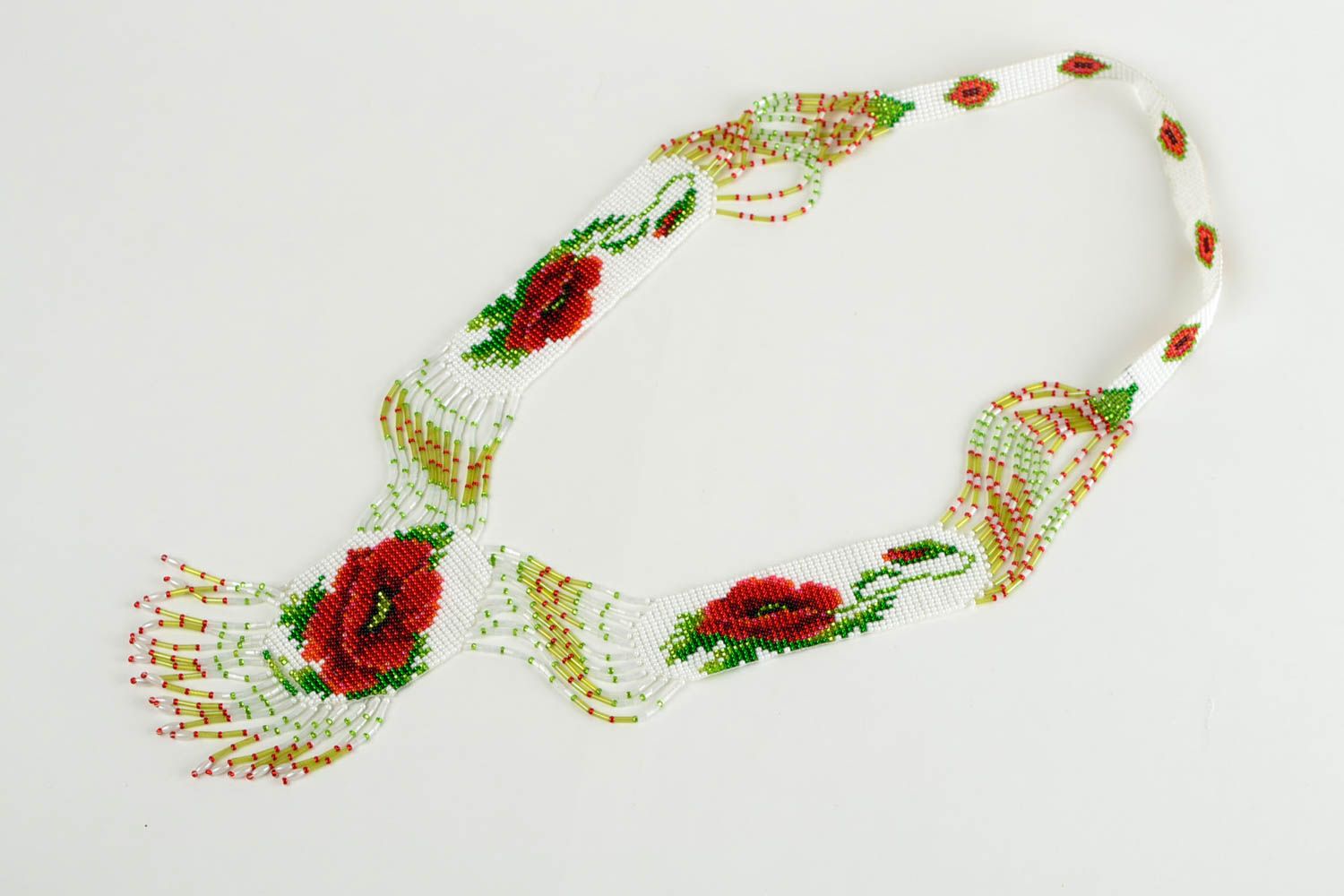 Handmade Collier aus Rocailles Damen Halskette Accessoire für Frauen mit Blumen foto 2