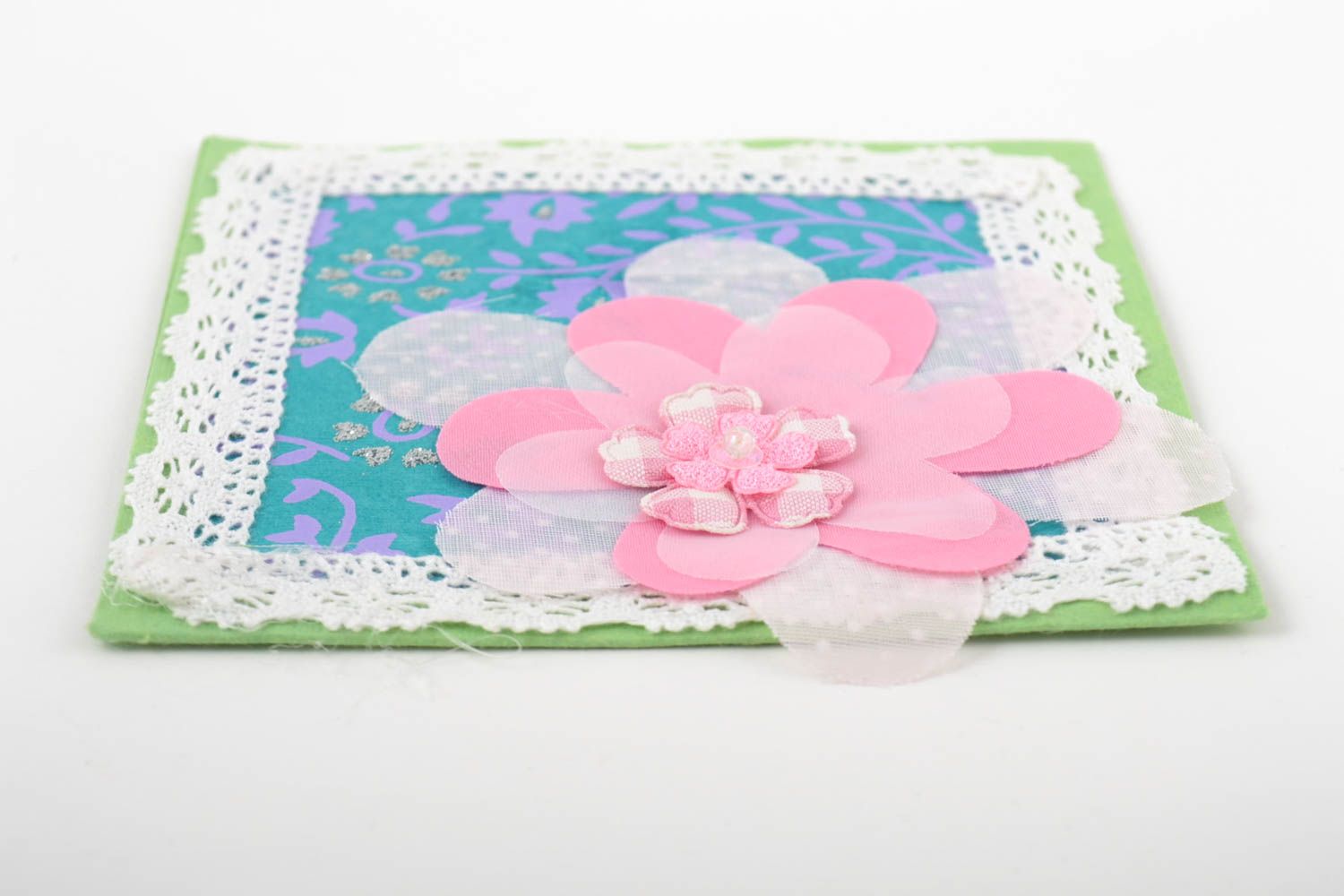 Carte de voeux fleur faite main en carton et tissu Petit cadeau original photo 4