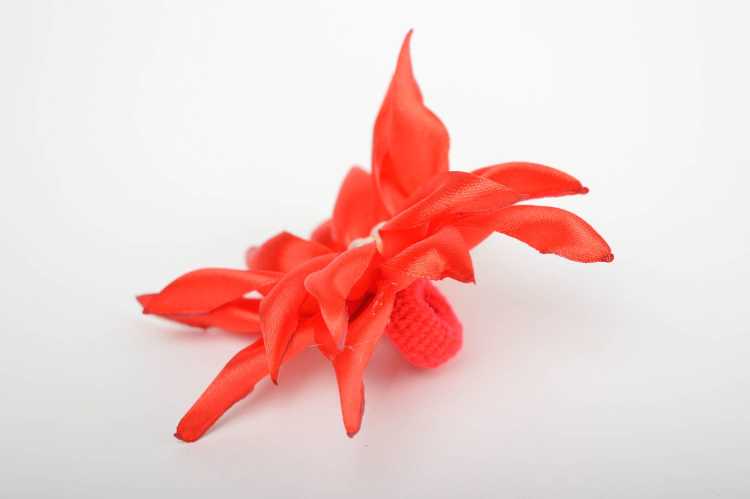 Goma para el pelo artesanal flor roja accesorio para niñas regalo original foto 3