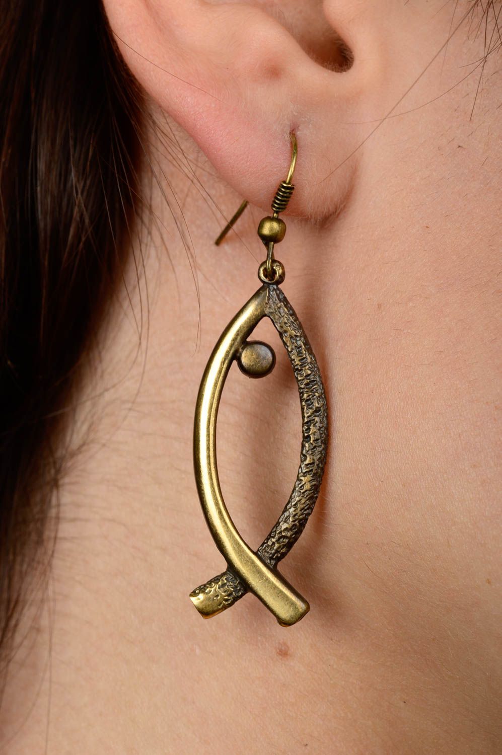 Metall Ohrringe handgefertigt Damen Ohrhänger ausgefallener Ohrschmuck groß foto 2