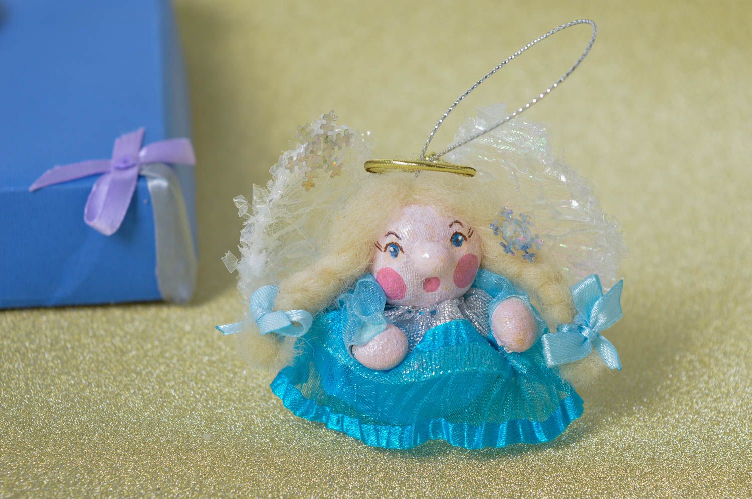 Елочная игрушка ручной работы детская игрушка ангел мягкая игрушка голубая фото 1