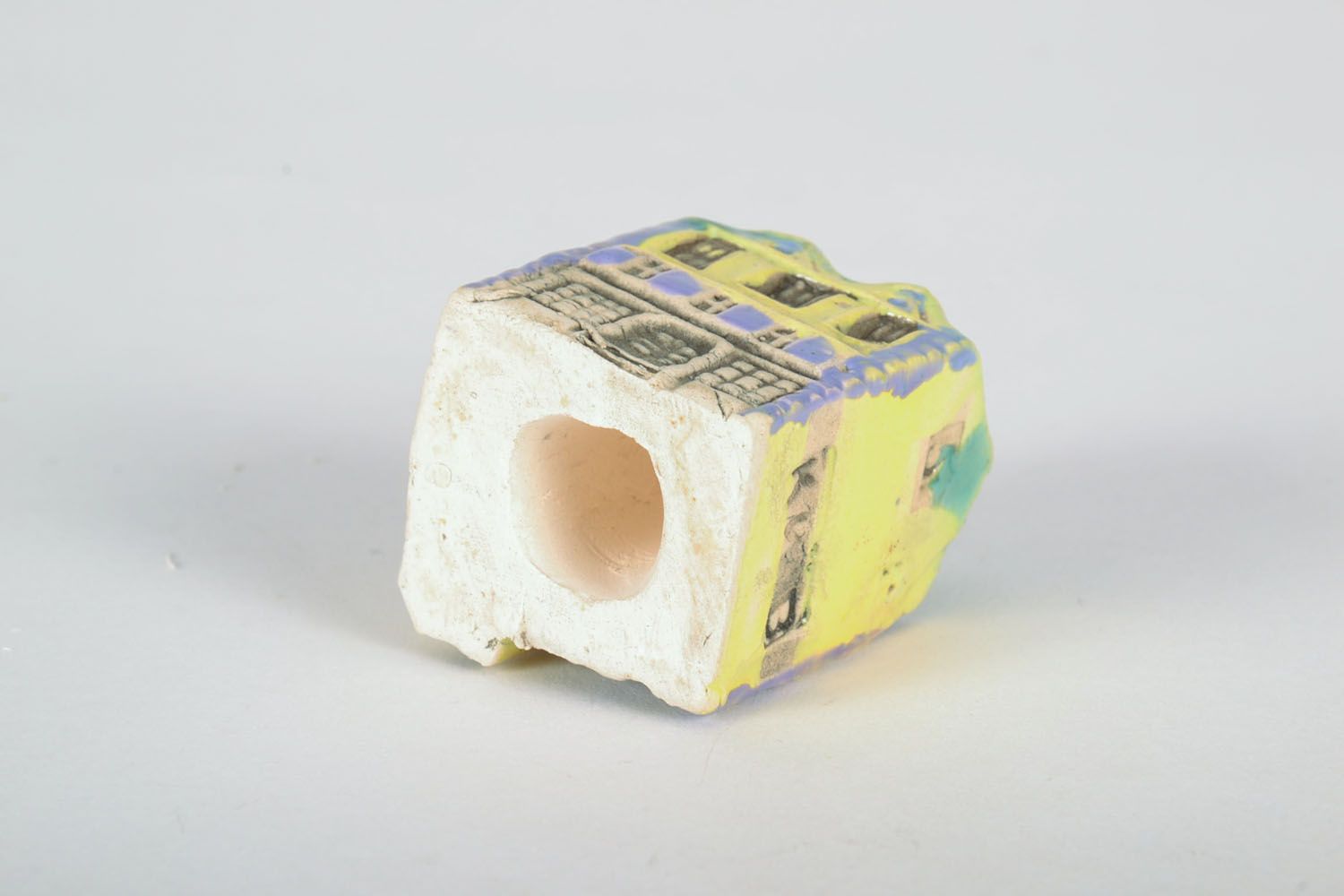 Maisonnette miniature céramique décorative faite main en argile couleur jaune photo 4