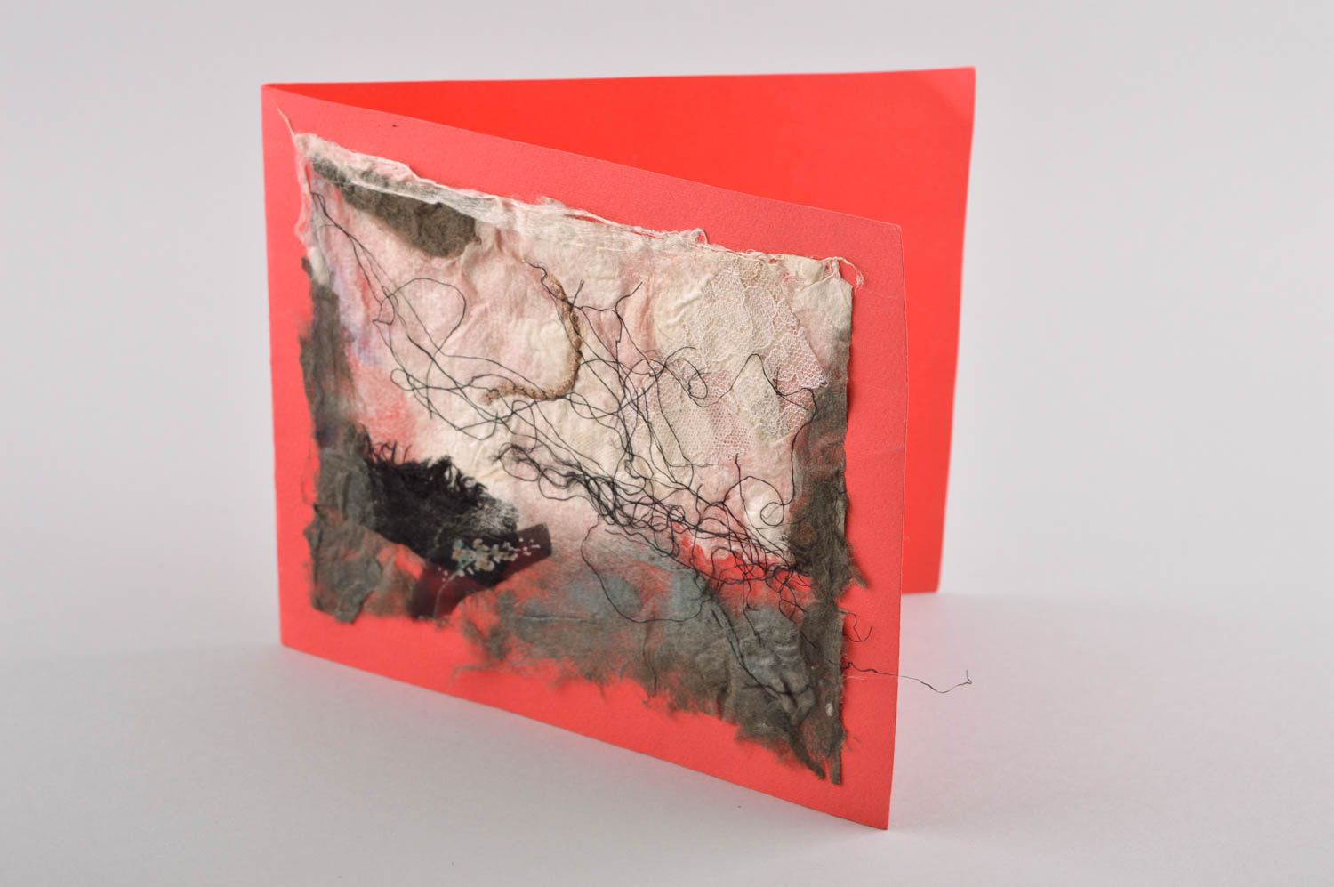 Carte de voeux rouge faite main en papier design original Petit cadeau photo 2