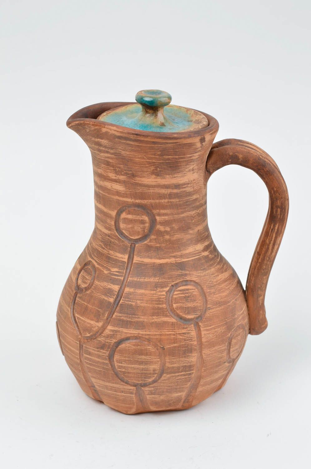 Handmade 30 oz ceramic milk jug decanter with handle and lid 2,1 lb photo 2