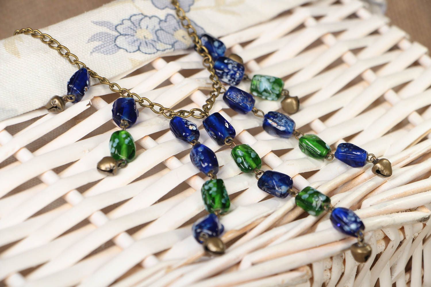 Handmade festive necklace with glass beads Shadow Stream photo 4