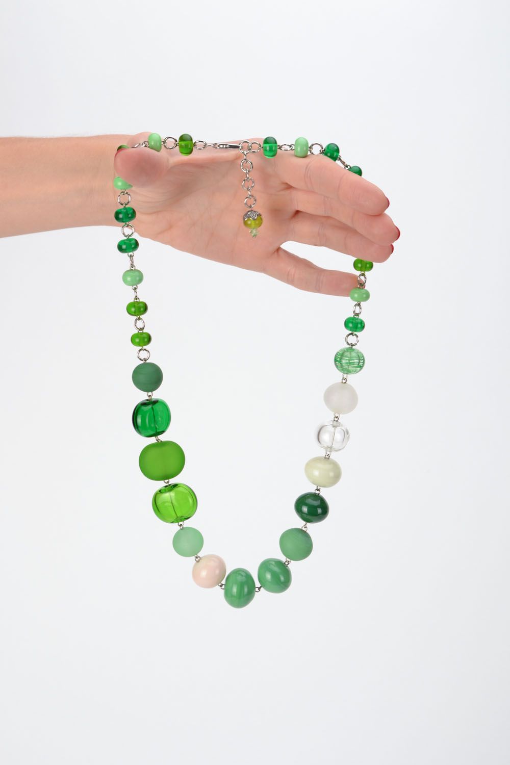 Grüne Halskette aus Glasperlen foto 2