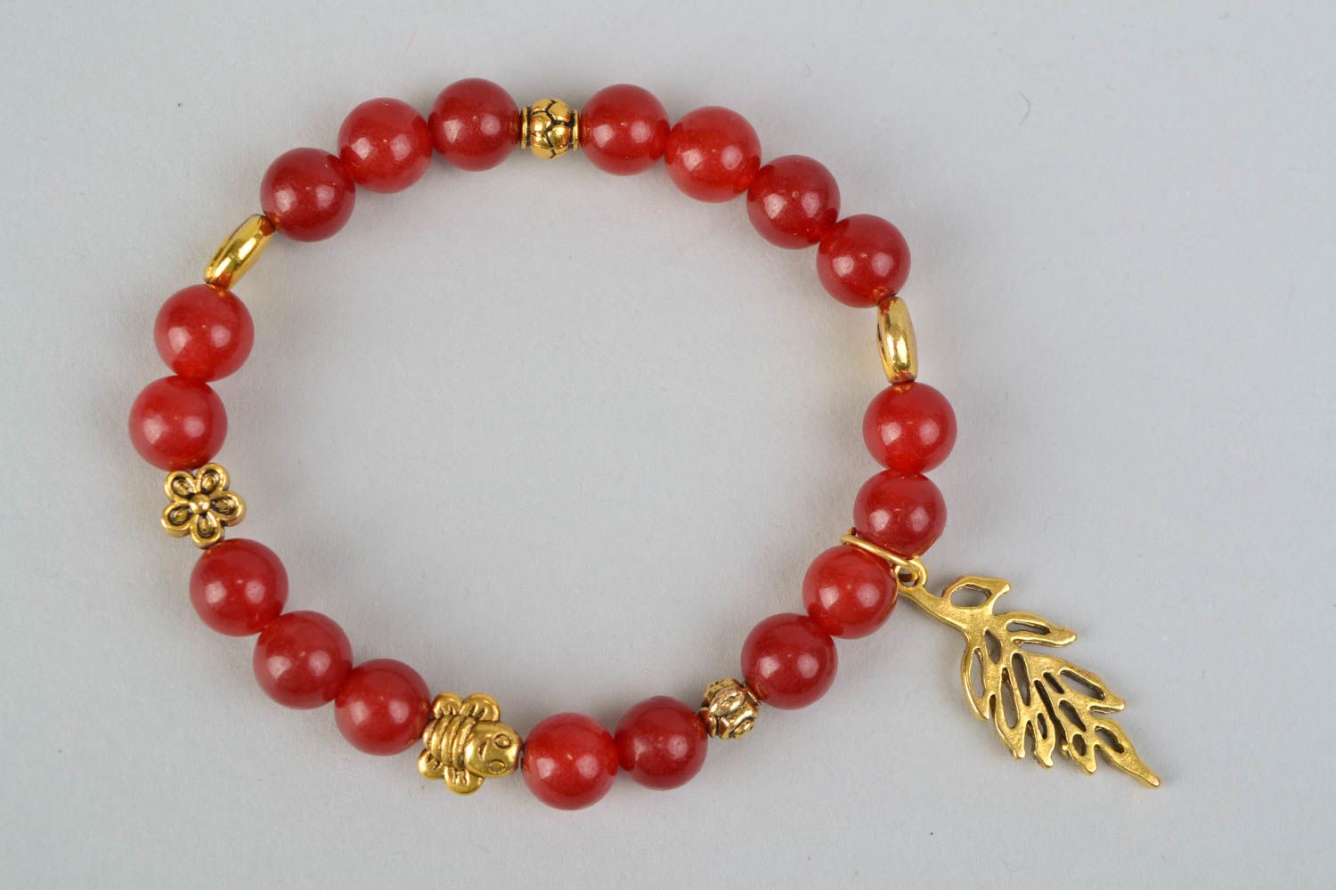 Bracelet with metal and red marble photo 4