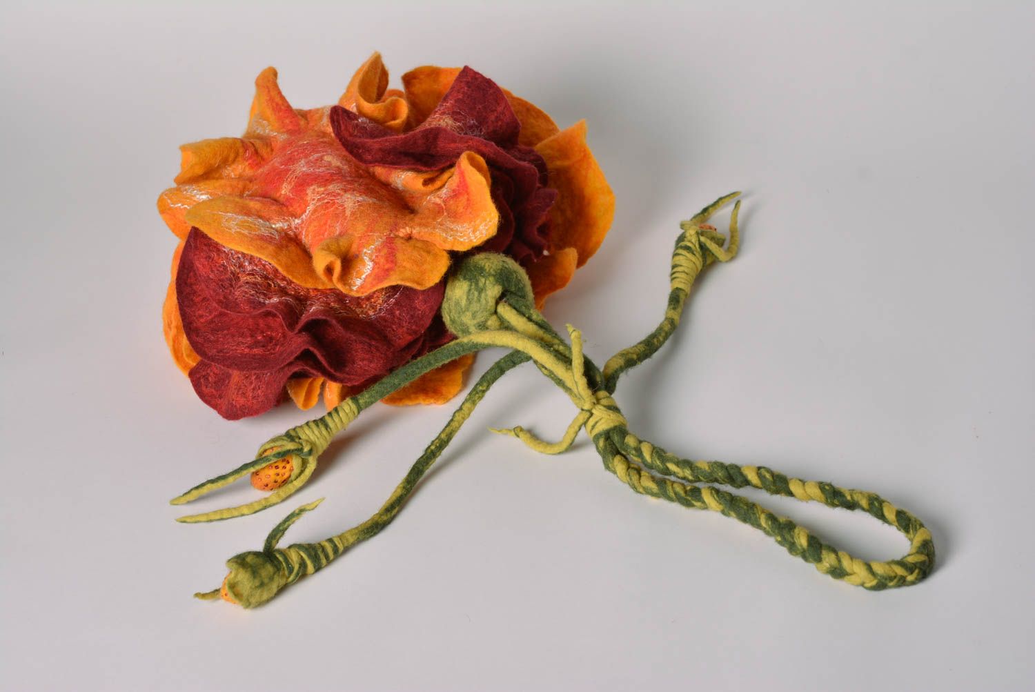 Bunte Tasche aus Wolle mit langem Griff Blume künstlerische Handarbeit foto 3