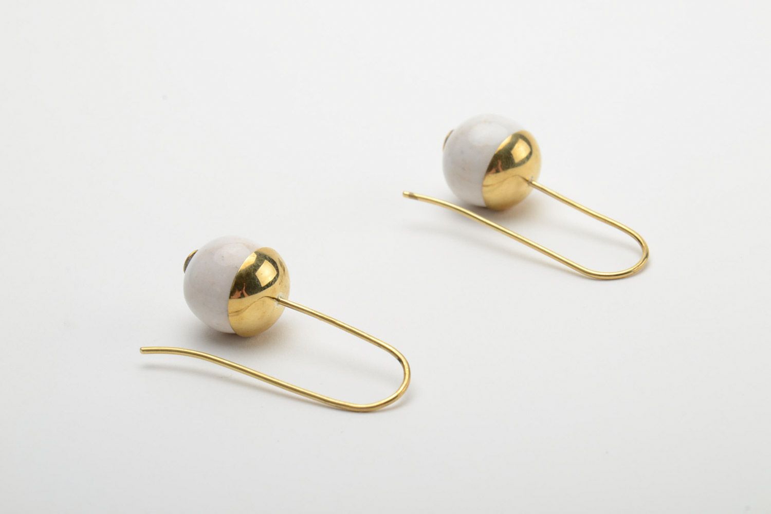 Women's handmade designer ceramic earrings with brass frame photo 3