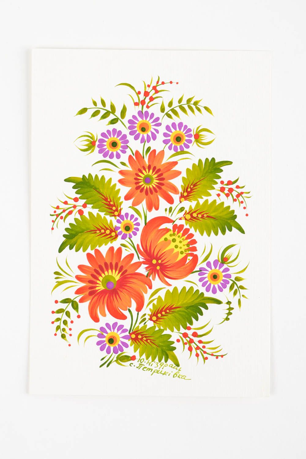 Carte de voeux fait main carton design Cadeau original motif floral gouache photo 5