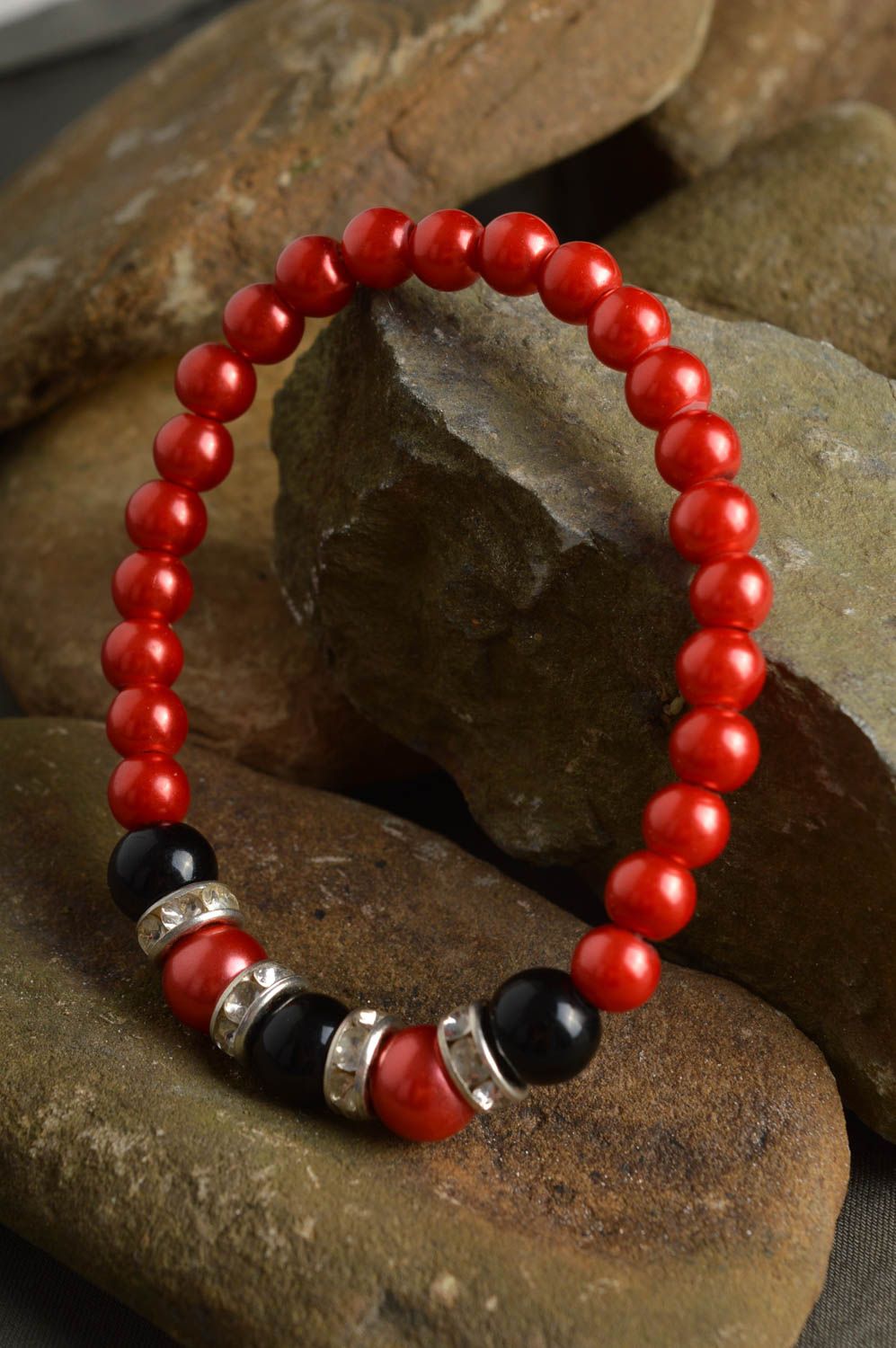 Handmade red thin bracelet beaded wrist bracelet elegant accessory gift photo 2