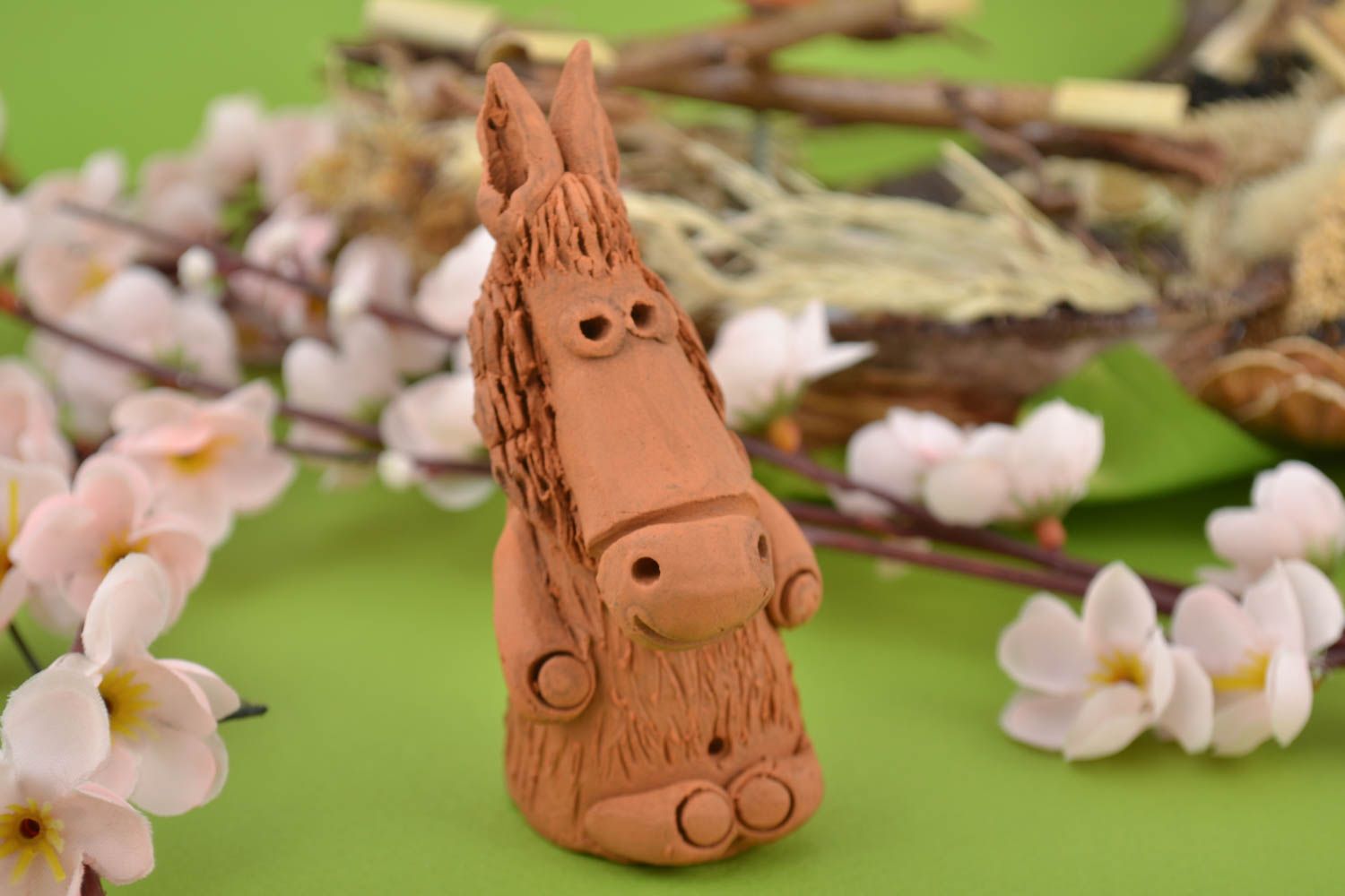 Handmade Dekofigur Pferd Keramik Deko Figur aus Ton wunderschön braun foto 1