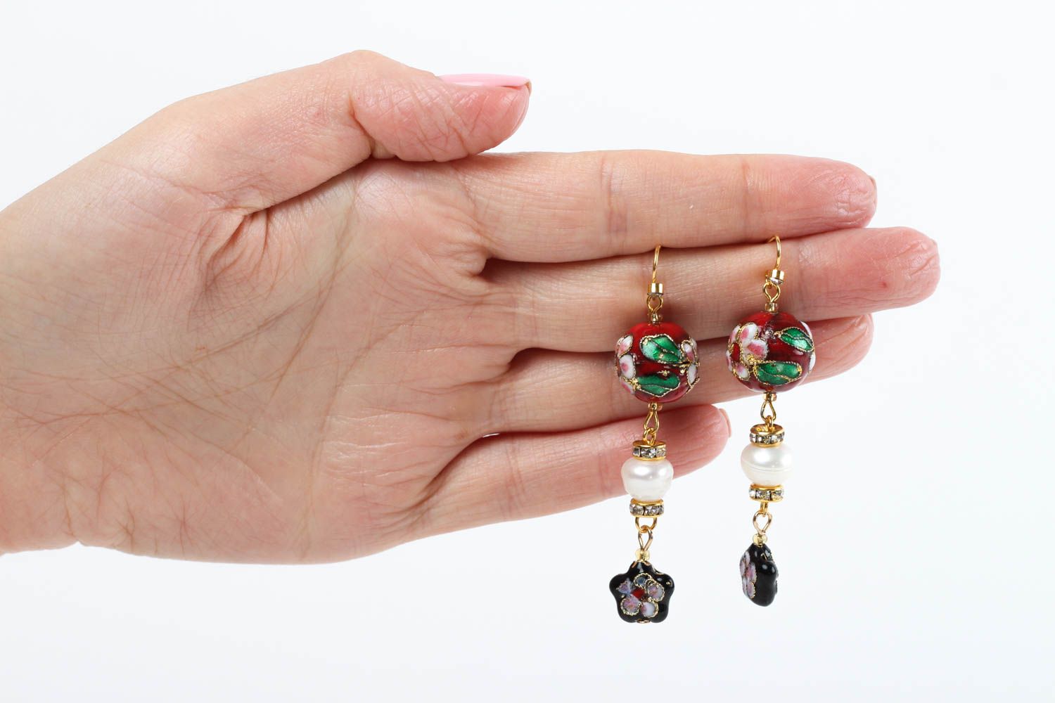 Boucles d'oreilles pendantes Bijou fait main en perles cloisonnées Cadeau femme photo 5