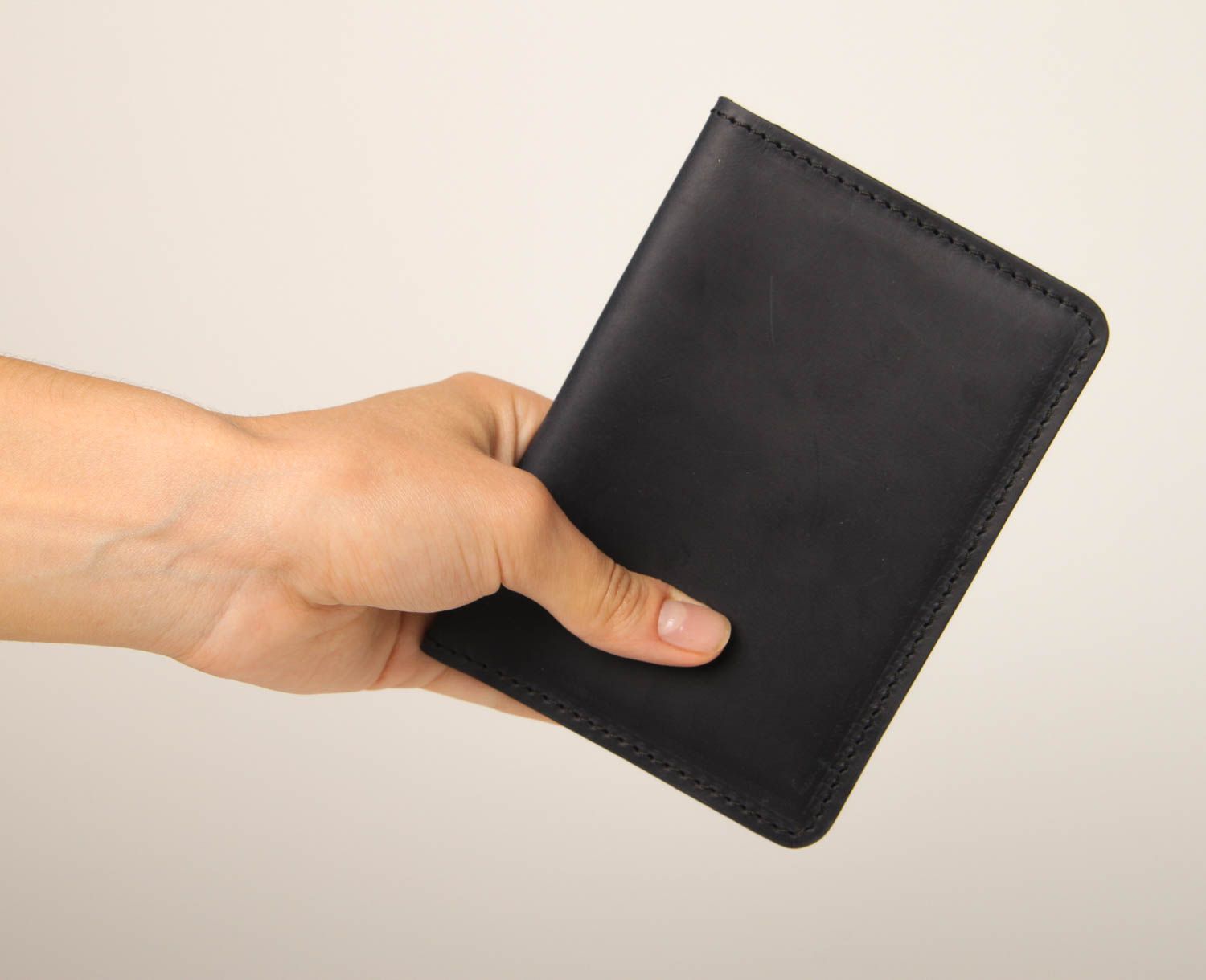 Handmade black leather wallet unusual male accessory stylish wallet for men photo 2