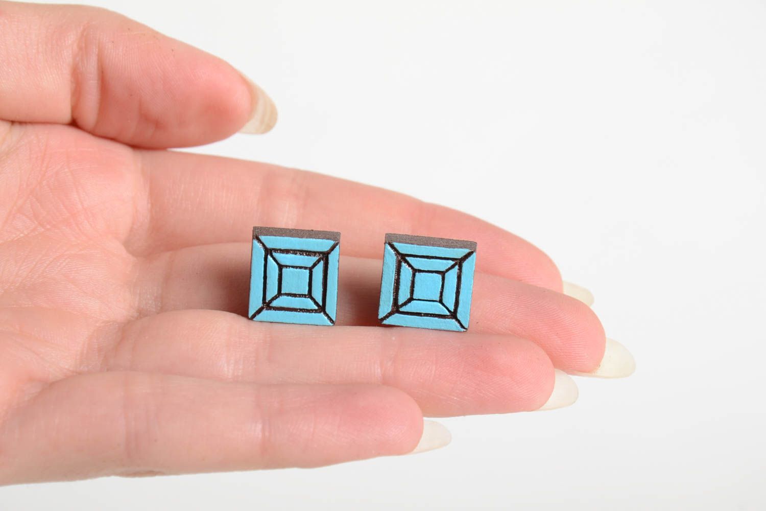Handmade wooden stud earrings artisan jewelry fashion accessories for girls photo 2