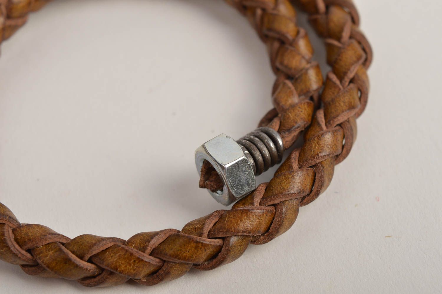 Handmade designer brown bracelet leather wrist bracelet elegant jewelry photo 5