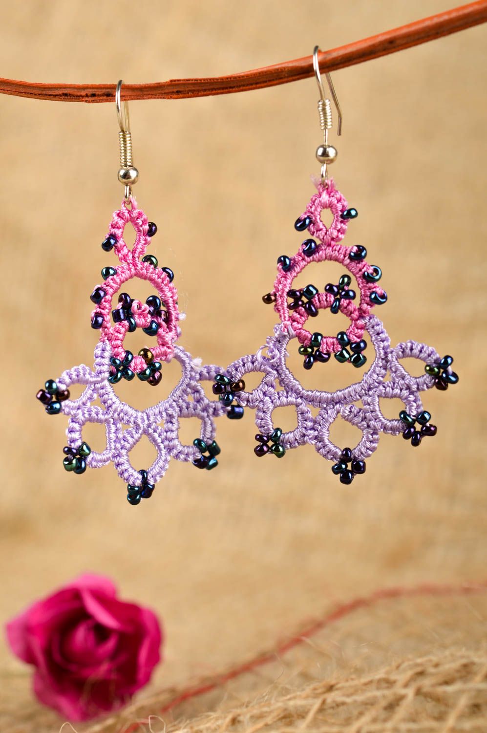 Handmade long earrings stylish tender jewelry unusual designer accessories photo 1