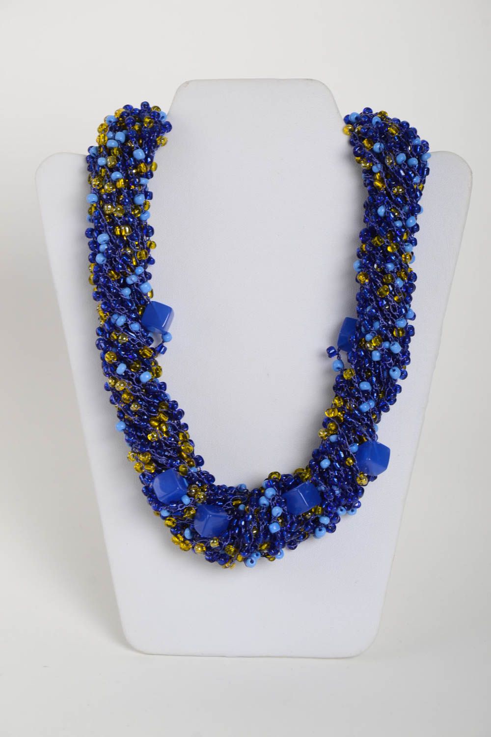 Handmade stylish beaded necklace unusual elegant necklace blue jewelry photo 3