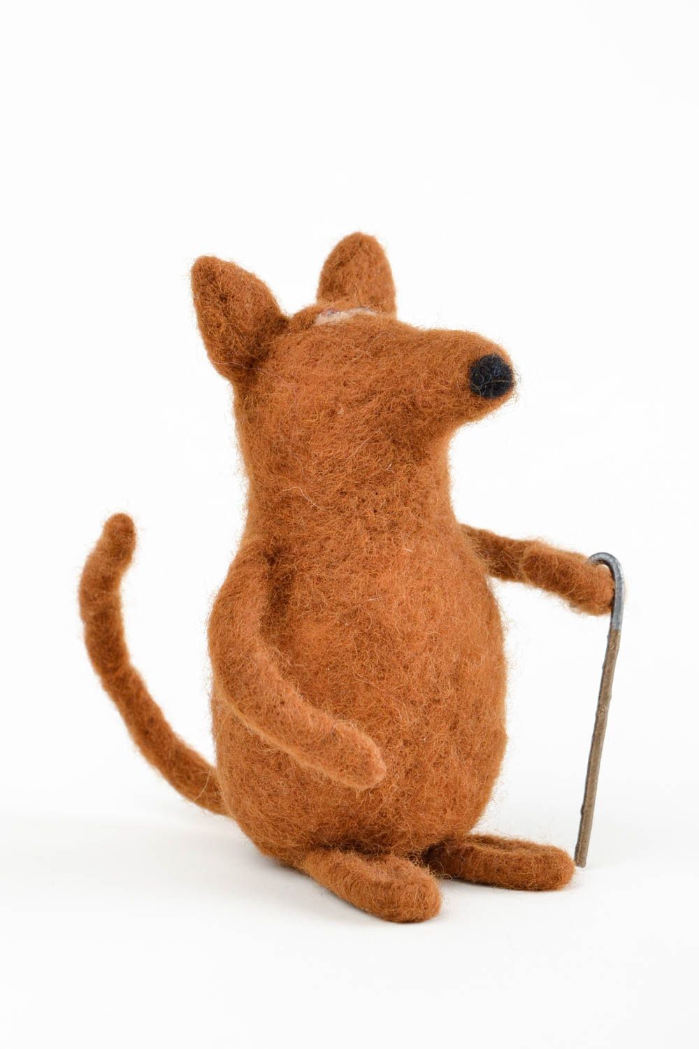 Peluche renard avec canne Jouet fait main en laine feutrée Cadeau pour enfant photo 4