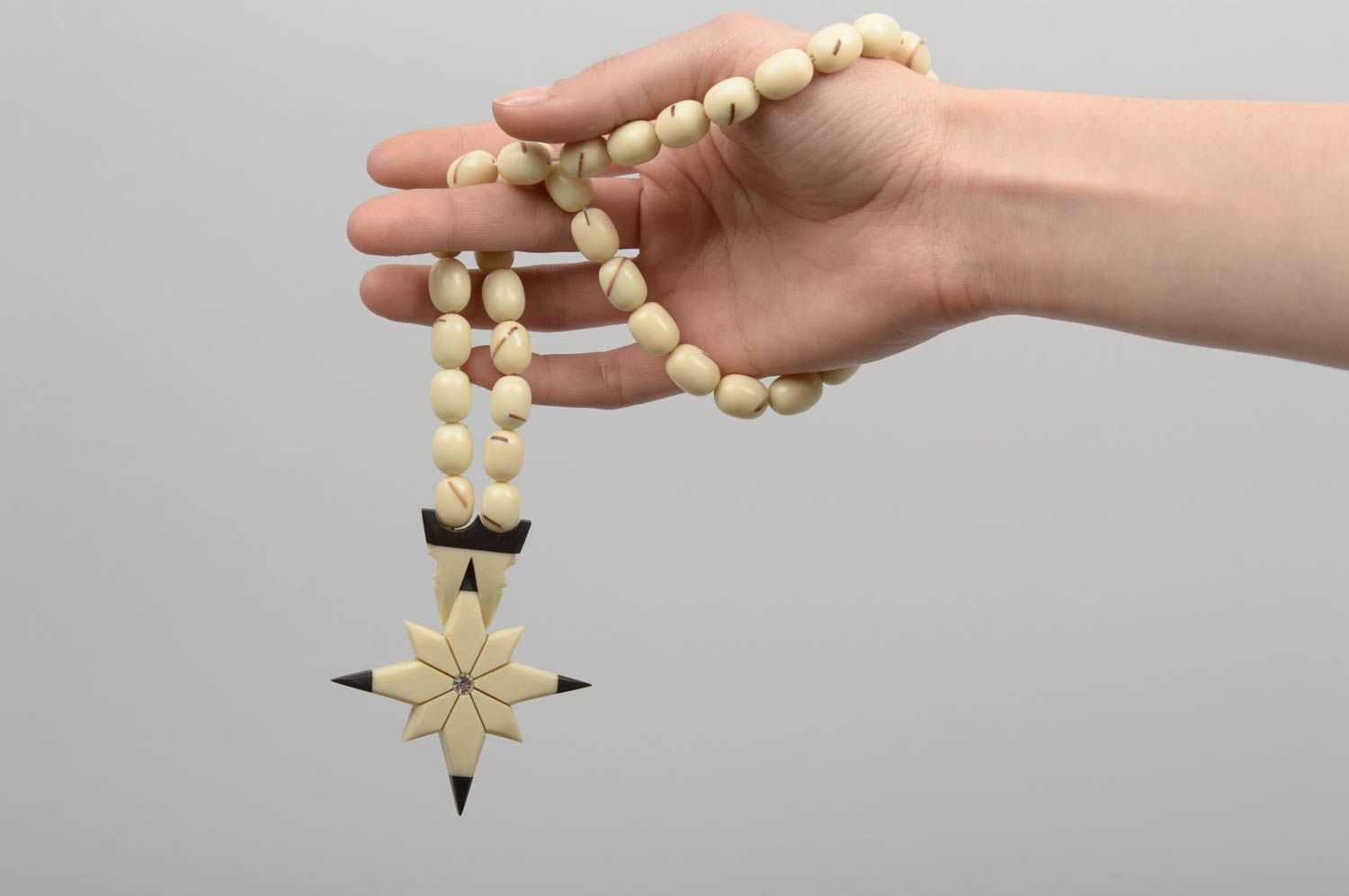 Chapelet blanc fait main Bijou religieux avec étoile de Bethléem Cadeau original photo 5