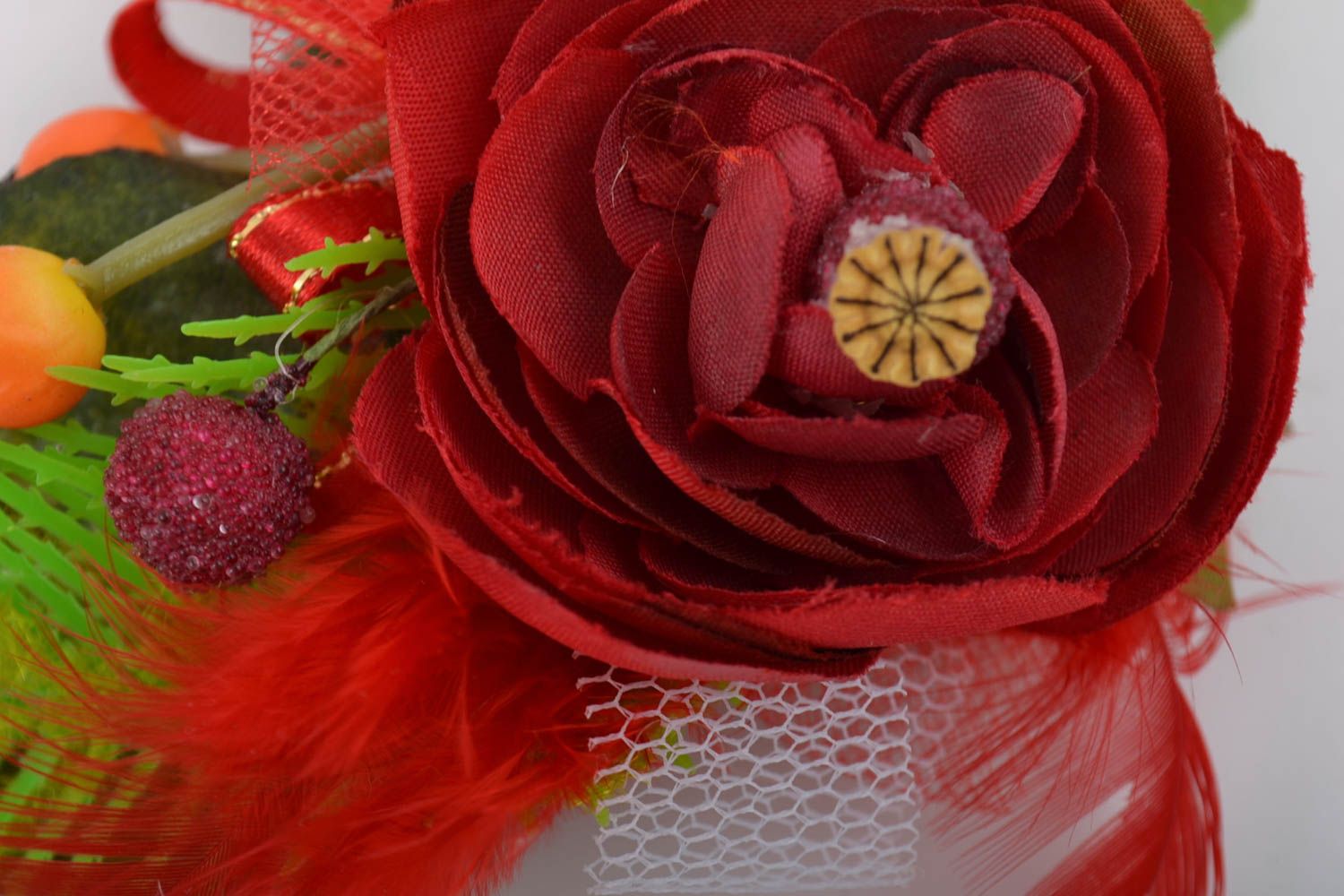 Fleurs artificielles pour barrette ou broche faites main fourniture rouge photo 2