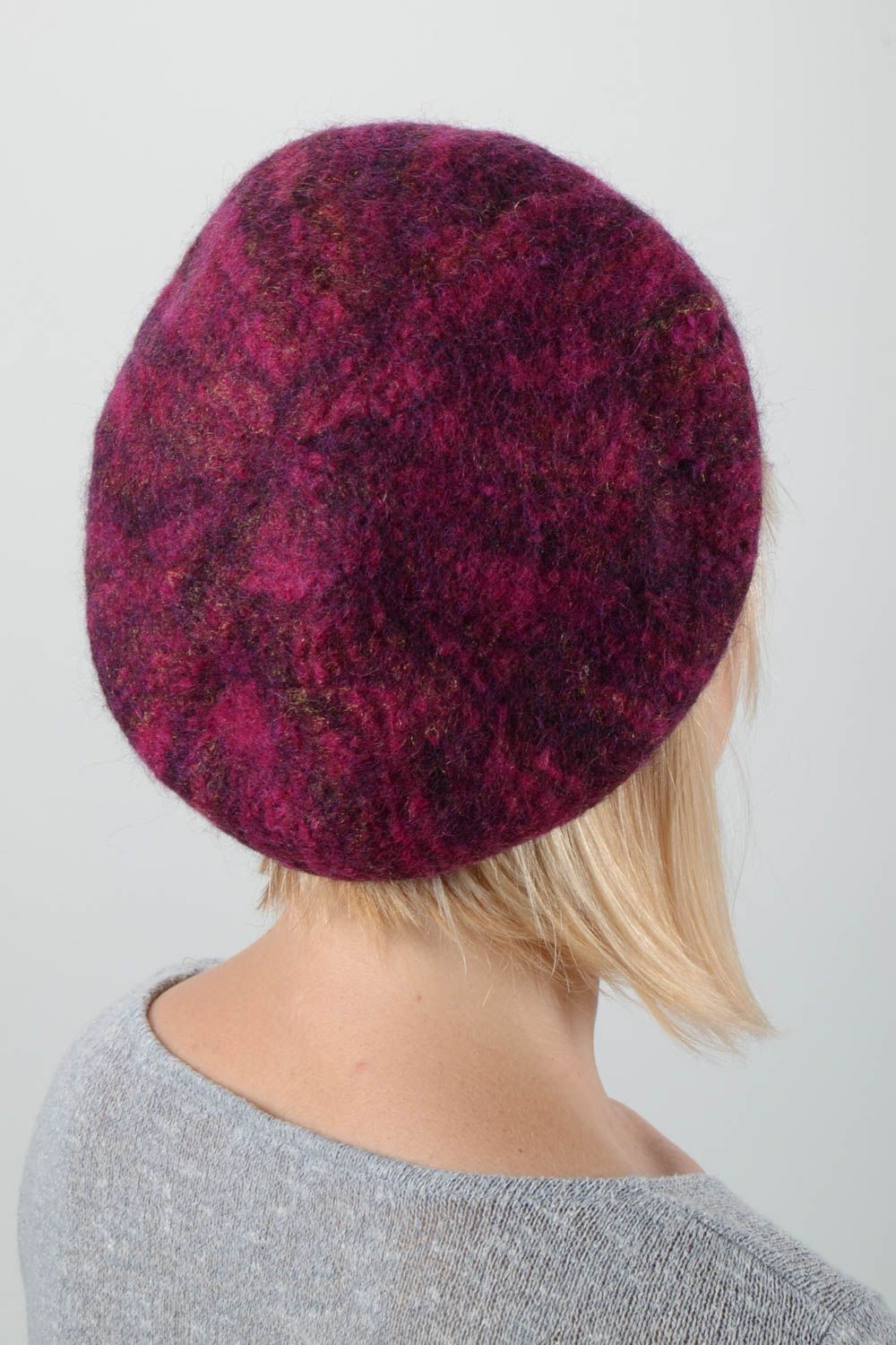 Beautiful handmade felted wool hat beret design head accessories for girls photo 2