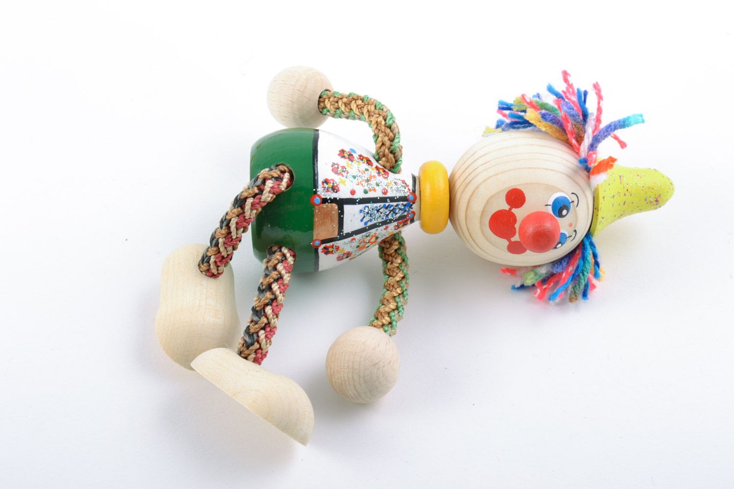 Bright painted homemade wooden eco toy clown with yellow hat for children photo 4